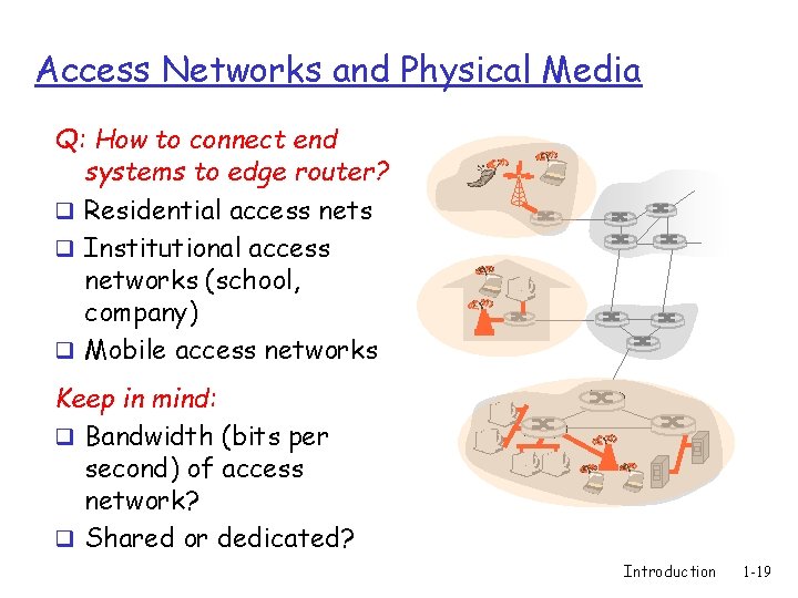 Access Networks and Physical Media Q: How to connect end systems to edge router?