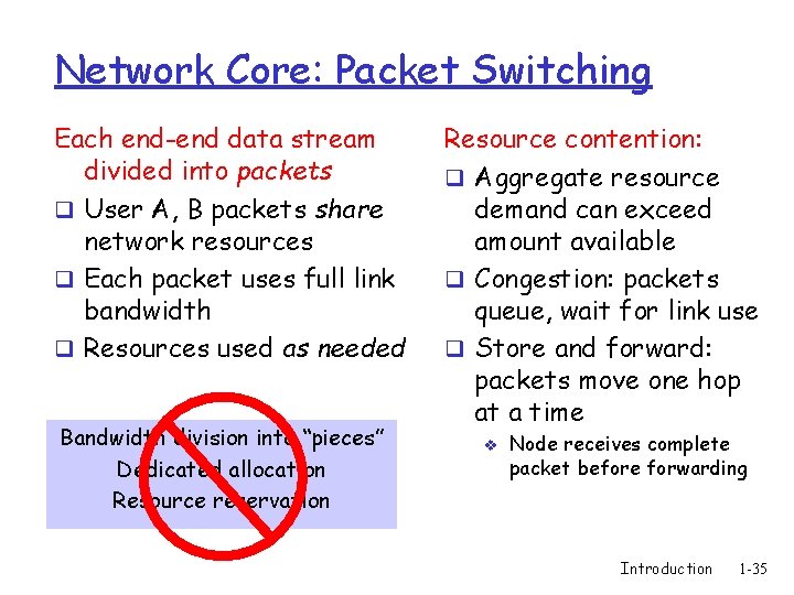 Network Core: Packet Switching Each end-end data stream divided into packets q User A,