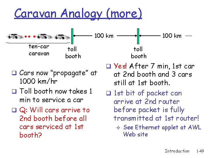 Caravan Analogy (more) 100 km ten-car caravan 100 km toll booth q Cars now