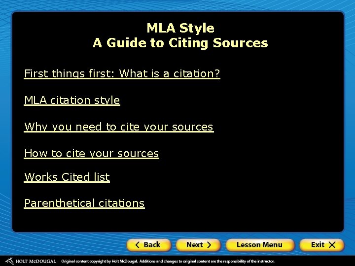 MLA Style A Guide to Citing Sources First things first: What is a citation?