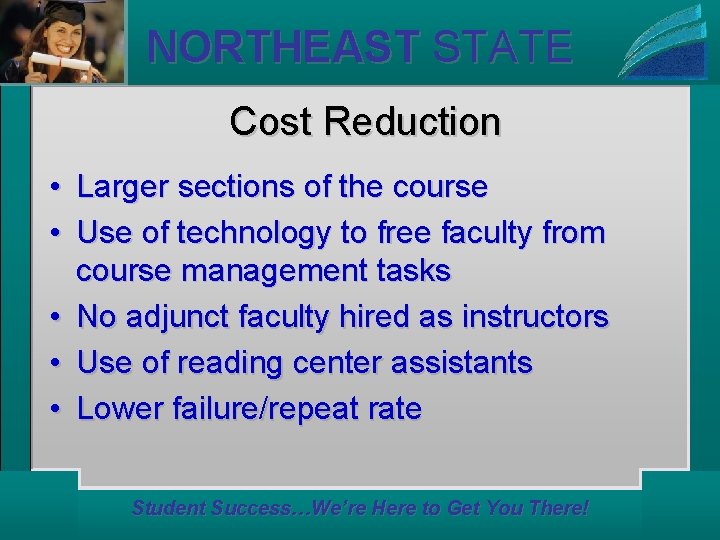 NORTHEAST STATE Cost Reduction • Larger sections of the course • Use of technology