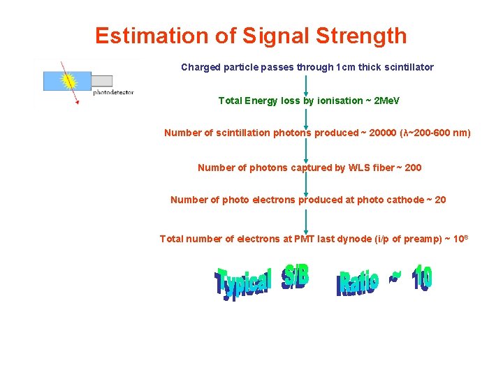 Estimation of Signal Strength Charged particle passes through 1 cm thick scintillator Total Energy