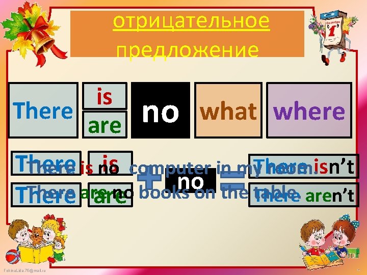 отрицательноe предложениe is There are no what where There is computer in my. There
