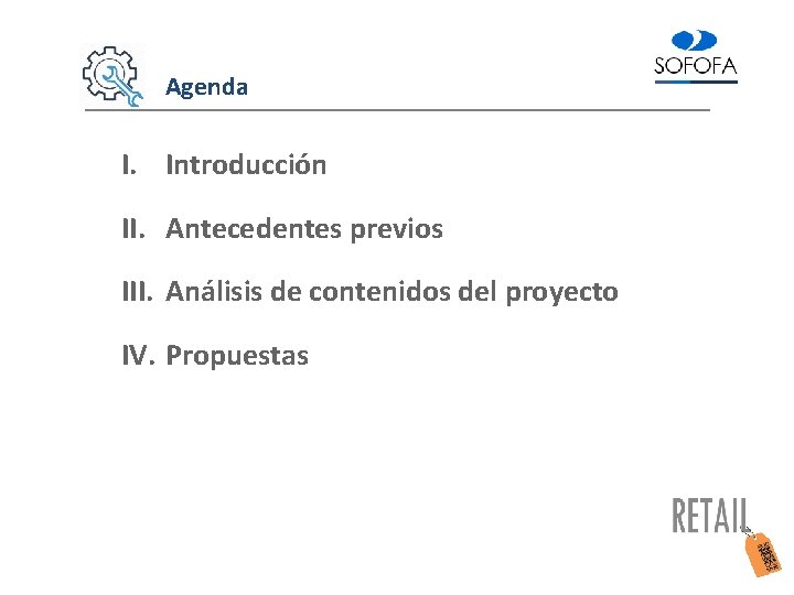 Agenda I. Introducción II. Antecedentes previos III. Análisis de contenidos del proyecto IV. Propuestas