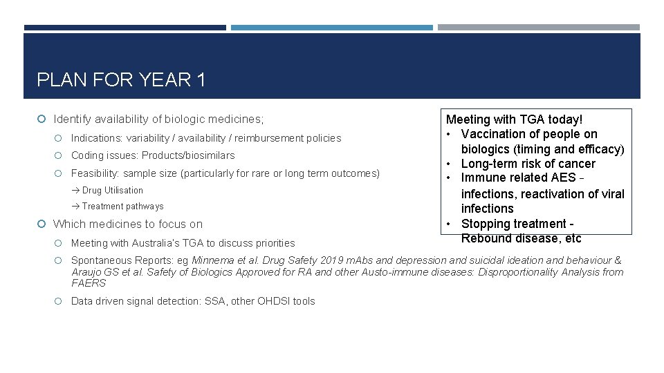 PLAN FOR YEAR 1 Identify availability of biologic medicines; Indications: variability / availability / PLAN FOR YEAR 1 Identify availability of biologic medicines; Indications: variability / availability /