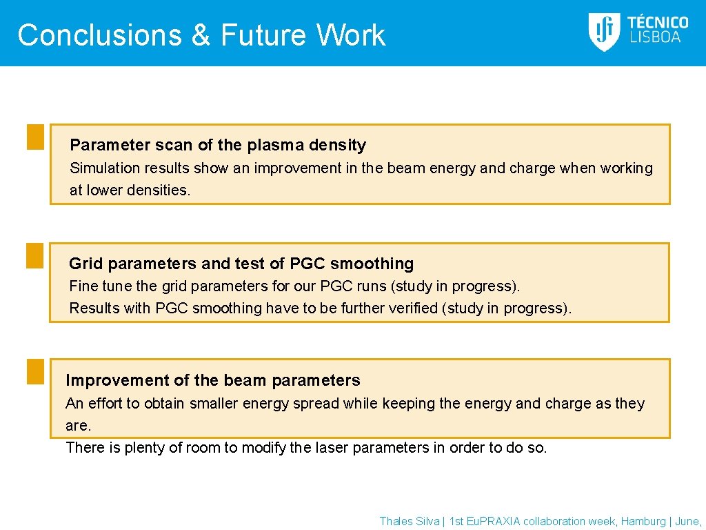 Conclusions & Future Work Parameter scan of the plasma density Simulation results show an Conclusions & Future Work Parameter scan of the plasma density Simulation results show an