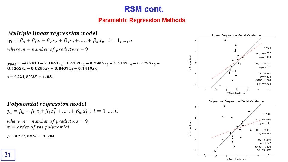 RSM cont. Parametric Regression Methods 21 