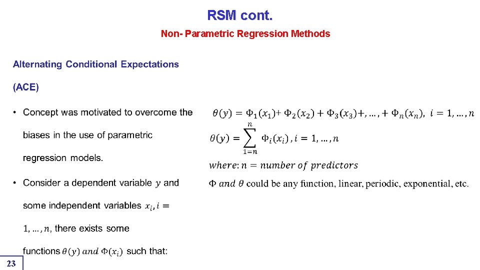 RSM cont. Non- Parametric Regression Methods 23 