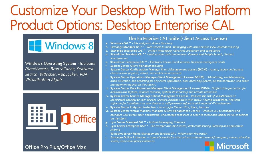 a. b. c. d. Windows Operating System - Includes Direct. Access, Branch. Cache, Featured