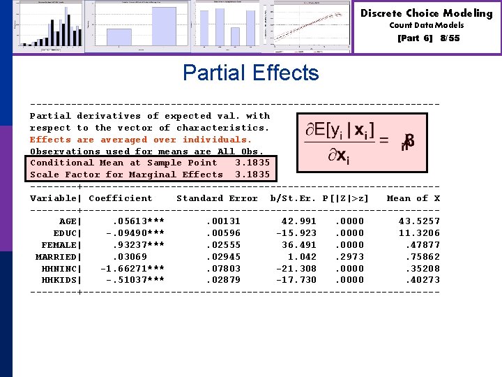 Discrete Choice Modeling Count Data Models [Part 6] Partial Effects -----------------------------------Partial derivatives of expected