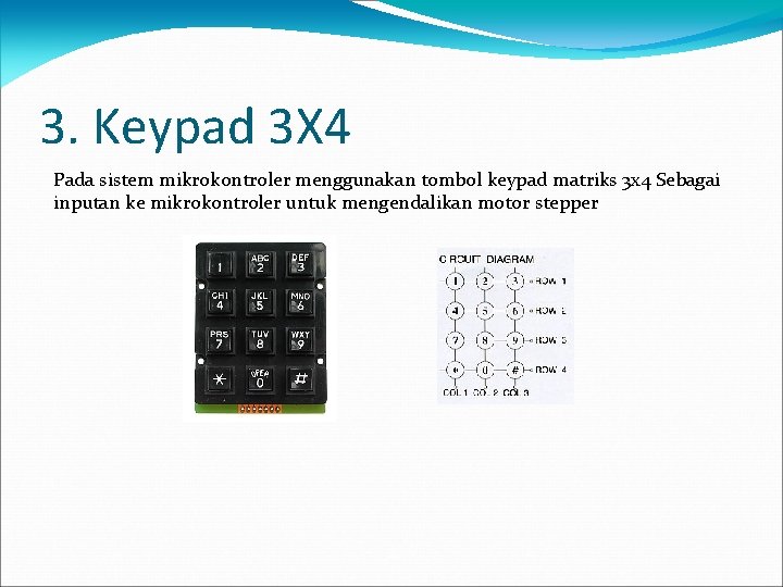 3. Keypad 3 X 4 Pada sistem mikrokontroler menggunakan tombol keypad matriks 3 x