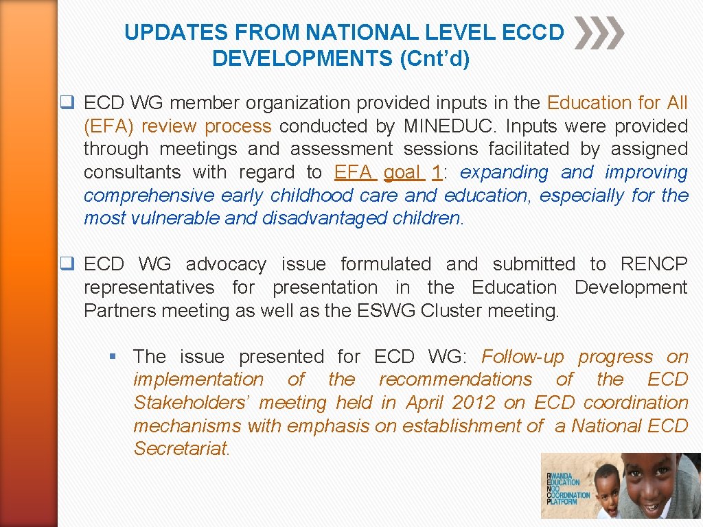 RENCP ECCD Working Group Updates Period FebruaryMay 2014