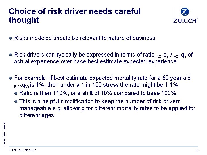 Choice of risk driver needs careful thought Risks modeled should be relevant to nature