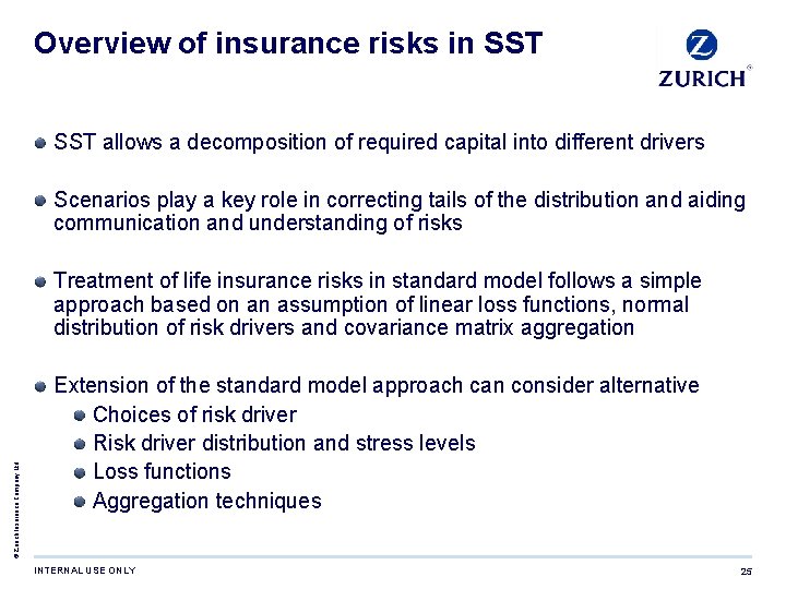 Overview of insurance risks in SST allows a decomposition of required capital into different