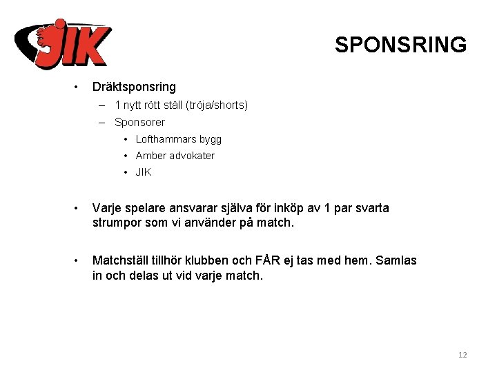 SPONSRING • Dräktsponsring – 1 nytt rött ställ (tröja/shorts) – Sponsorer • Lofthammars bygg