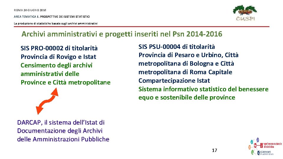 ROMA 24 GIUGNO 2016 AREA TEMATICA 1. PROSPETTIVE DEI SISTEMI STATISTICI La produzione di