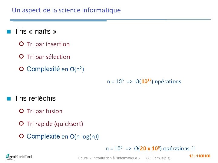 Un aspect de la science informatique n Tris « naïfs » Tri par insertion