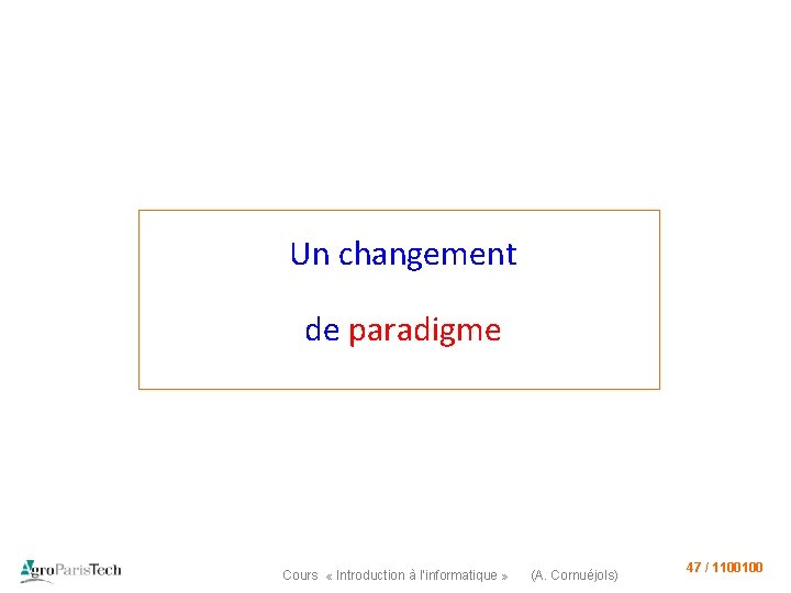 Un changement de paradigme Cours « Introduction à l’informatique » (A. Cornuéjols) 47 /