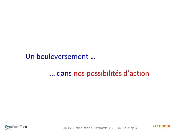 Un bouleversement … … dans nos possibilités d’action Cours « Introduction à l’informatique »