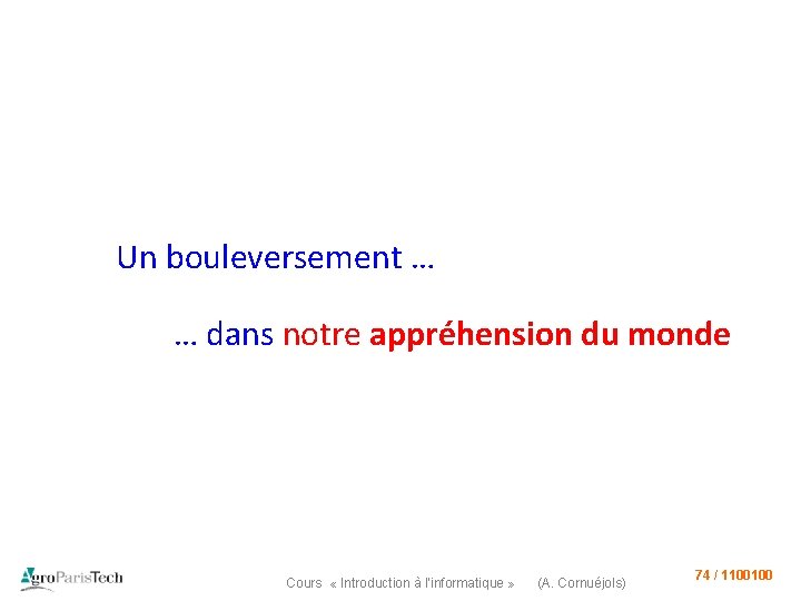 Un bouleversement … … dans notre appréhension du monde Cours « Introduction à l’informatique