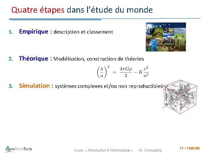 Quatre étapes dans l’étude du monde 1. Empirique : description et classement 2. Théorique