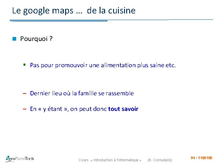 Le google maps … de la cuisine n Pourquoi ? § Pas pour promouvoir