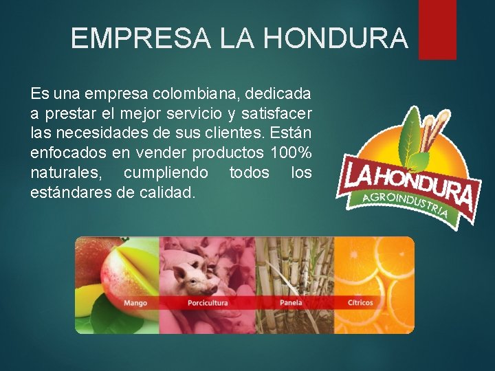 EMPRESA LA HONDURA Es una empresa colombiana, dedicada a prestar el mejor servicio y