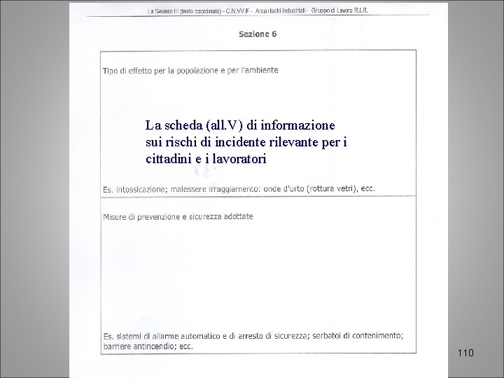 La scheda (all. V) di informazione sui rischi di incidente rilevante per i cittadini