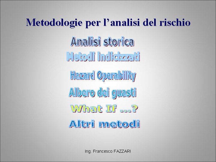 Metodologie per l’analisi del rischio Ing. Francesco FAZZARI 