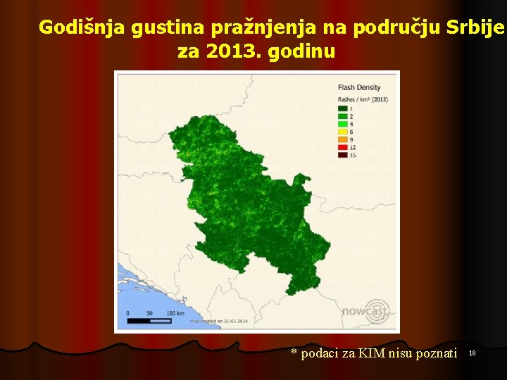 Godišnja gustina pražnjenja na području Srbije za 2013. godinu * podaci za KIM nisu