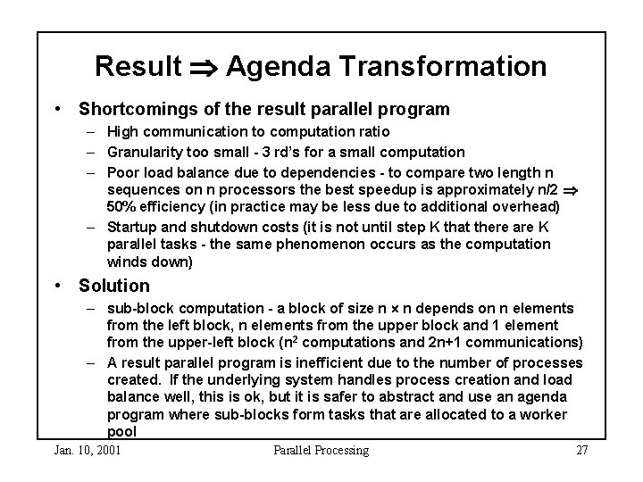 Result Agenda Transformation • Shortcomings of the result parallel program – High communication to Result Agenda Transformation • Shortcomings of the result parallel program – High communication to