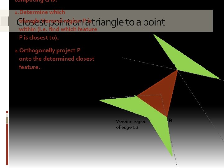 computing Q is: 1. Determine which triangle Voronoi region P is within (i. e.