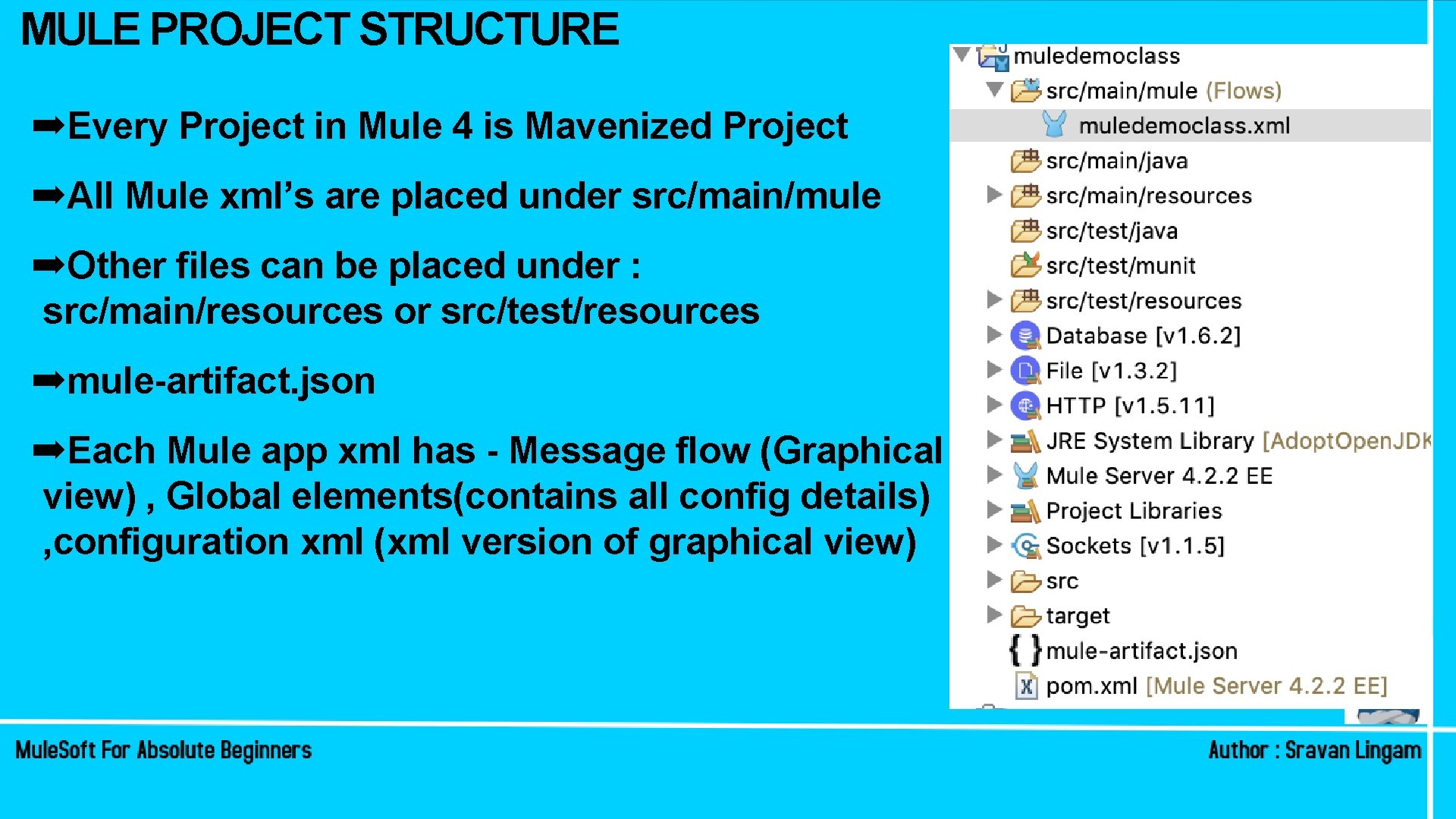 MULE PROJECT STRUCTURE ➡Every Project in Mule 4 is Mavenized Project ➡All Mule xml’s MULE PROJECT STRUCTURE ➡Every Project in Mule 4 is Mavenized Project ➡All Mule xml’s