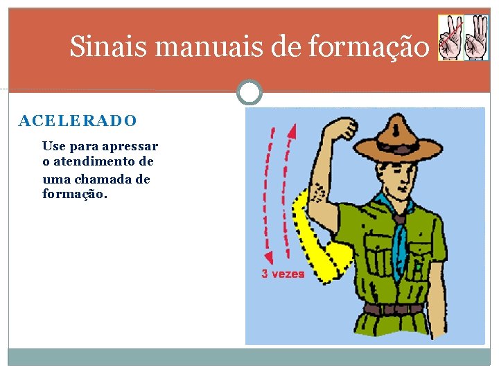 Sinais manuais de formação ACELERADO Use para apressar o atendimento de uma chamada de