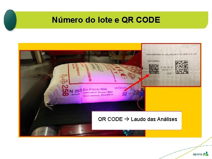 Número do lote e QR CODE Laudo das Análises 