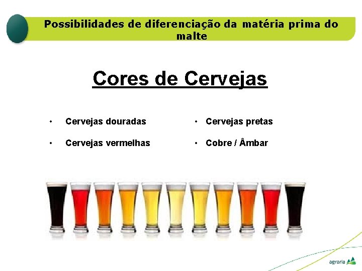 Possibilidades de diferenciação da matéria prima do malte Cores de Cervejas • Cervejas douradas