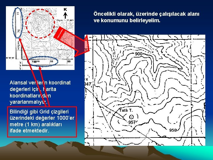 Öncelikli olarak, üzerinde çalışılacak alanı ve konumunu belirleyelim. Alansal verilerin koordinat değerleri için, harita