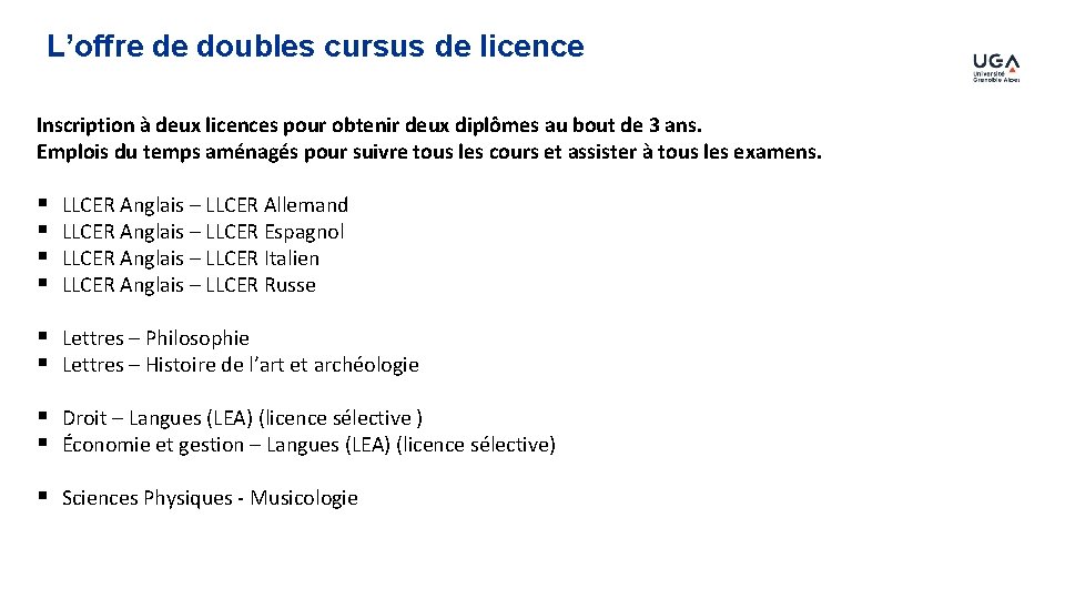 L’offre de doubles cursus de licence Inscription à deux licences pour obtenir deux diplômes