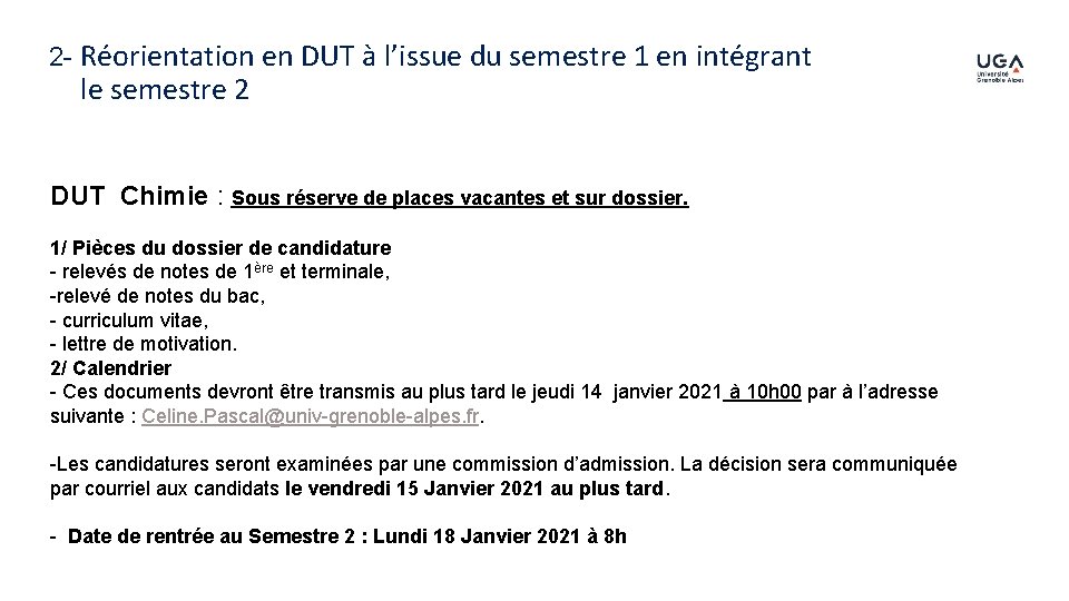 2 - Réorientation en DUT à l’issue du semestre 1 en intégrant le semestre