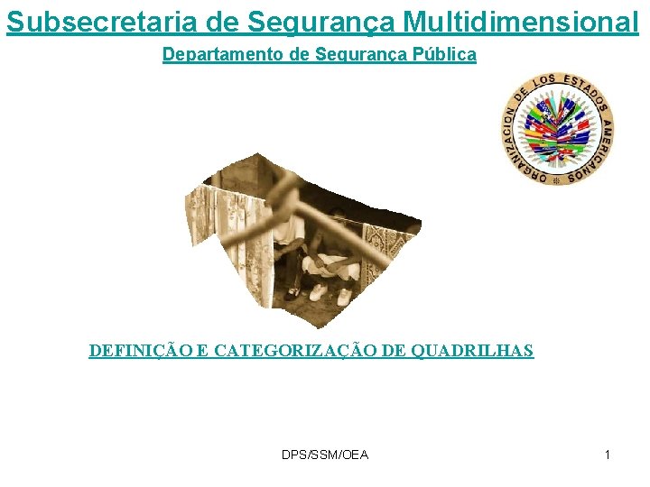 Subsecretaria de Segurança Multidimensional Departamento de Segurança Pública DEFINIÇÃO E CATEGORIZAÇÃO DE QUADRILHAS DPS/SSM/OEA