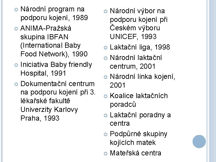 Národní program na podporu kojení, 1989 ANIMA-Pražská skupina IBFAN (International Baby Food Network), 1990