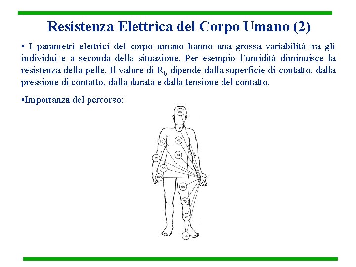 Resistenza Elettrica del Corpo Umano (2) • I parametri elettrici del corpo umano hanno