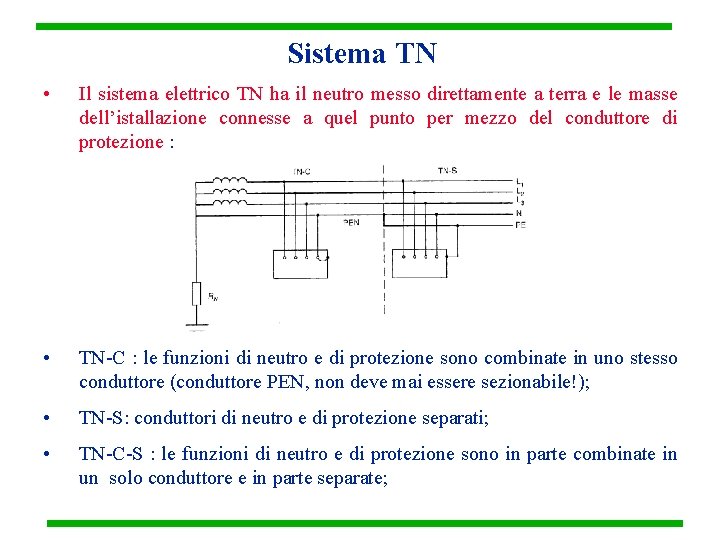 Sistema TN • Il sistema elettrico TN ha il neutro messo direttamente a terra