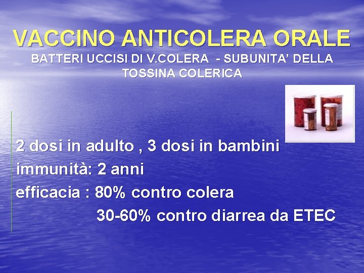 VACCINO ANTICOLERA ORALE BATTERI UCCISI DI V. COLERA - SUBUNITA’ DELLA TOSSINA COLERICA 2