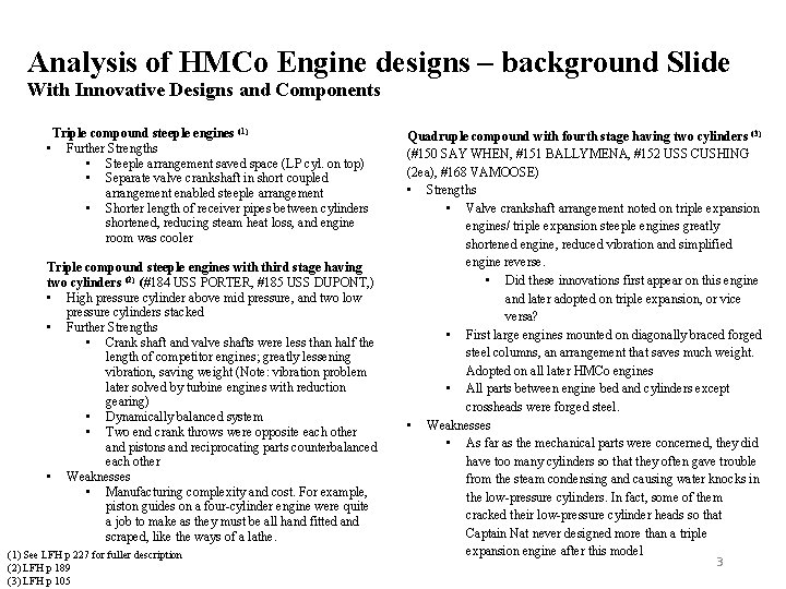 Analysis of HMCo Engine designs – background Slide With Innovative Designs and Components Triple