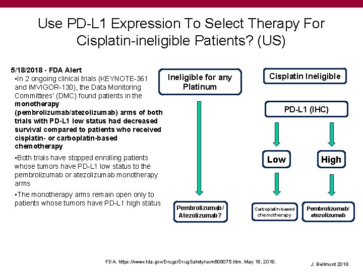 Use PD-L 1 Expression To Select Therapy For Cisplatin-ineligible Patients? (US) 5/18/2018 - FDA
