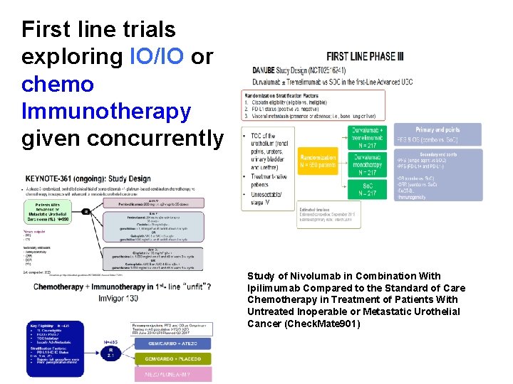 First line trials exploring IO/IO or chemo Immunotherapy given concurrently Study of Nivolumab in