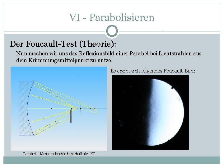 VI - Parabolisieren Der Foucault-Test (Theorie): Nun machen wir uns das Reflexionsbild einer Parabel