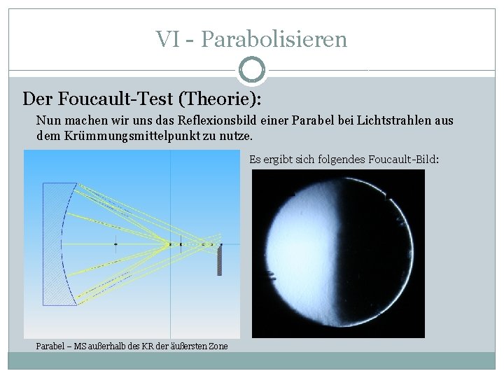 VI - Parabolisieren Der Foucault-Test (Theorie): Nun machen wir uns das Reflexionsbild einer Parabel