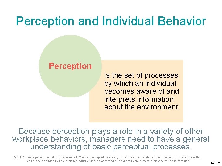 Perception and Individual Behavior Perception Is the set of processes by which an individual